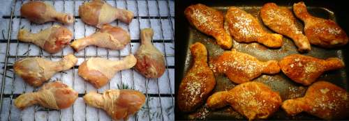 Kallrök kycklingklubborna och ugnsstek dem därefter tills de kommit upp i rätt temperatur.